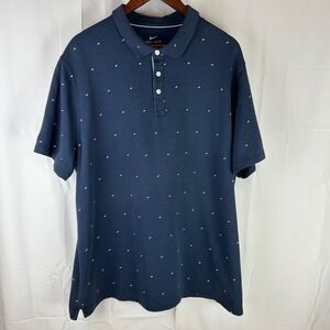 Nike Polo Shirt Mens 2XL Navy Blue Dash Print Dri-FIT CI9797-451 Winter Creek